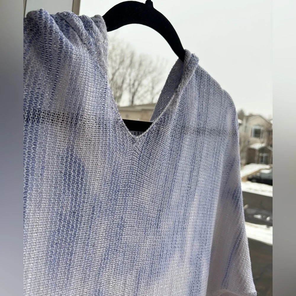 🆕 Sioni BlueWhite Open Knit Hoodie Sweater Size M Lightweight Sheer Pullover Top - Picture 7 of 13